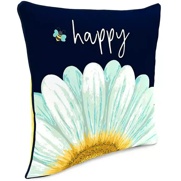 Outlet Kirklands Home Blue & Yellow Bee Happy Outdoor Pillow
