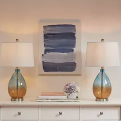 Clearance Kirklands Home Blue and Amber Glass Table Lamps, Set of 2 White