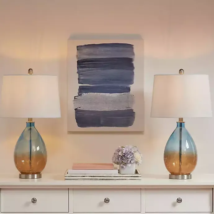 Clearance Kirklands Home Blue and Amber Glass Table Lamps, Set of 2 White