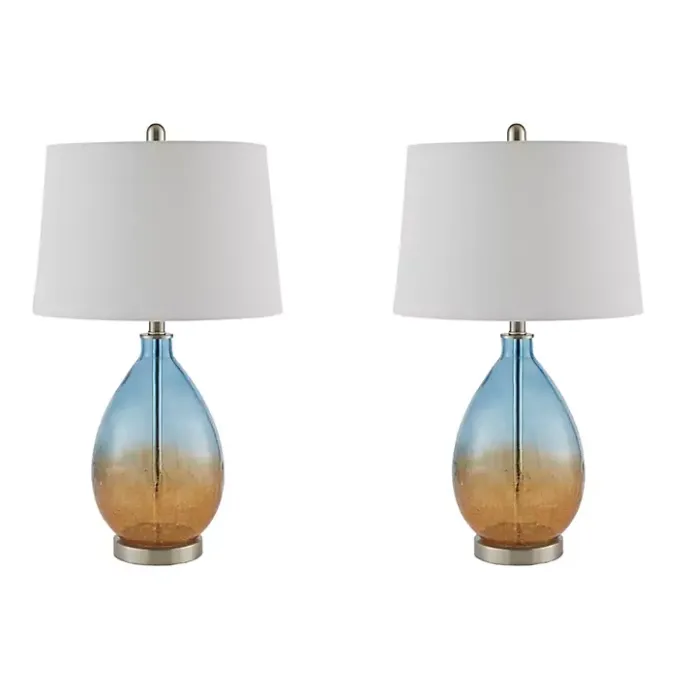 Clearance Kirklands Home Blue and Amber Glass Table Lamps, Set of 2 White