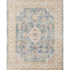Best Kirklands Home Blue and Beige Vintage Border Area Rug, 2x3