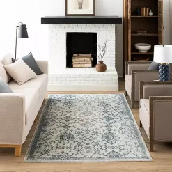 Best Kirklands Home Blue and Cream Granary Area Rug, 6x9