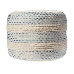 Sale Kirklands Home Blue and Cream Textured Stripe Pouf
