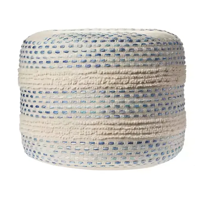 Sale Kirklands Home Blue and Cream Textured Stripe Pouf