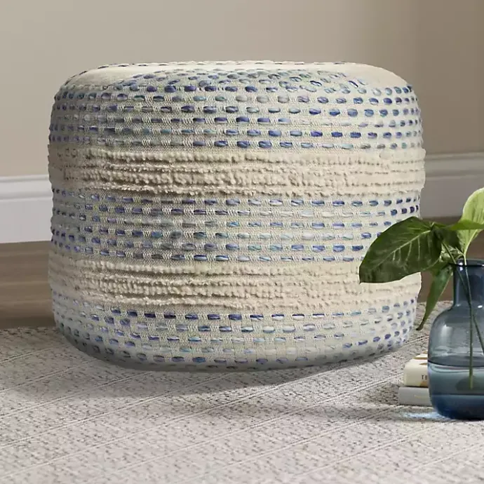 Sale Kirklands Home Blue and Cream Textured Stripe Pouf