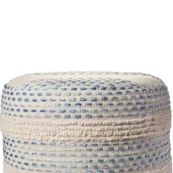Sale Kirklands Home Blue and Cream Textured Stripe Pouf