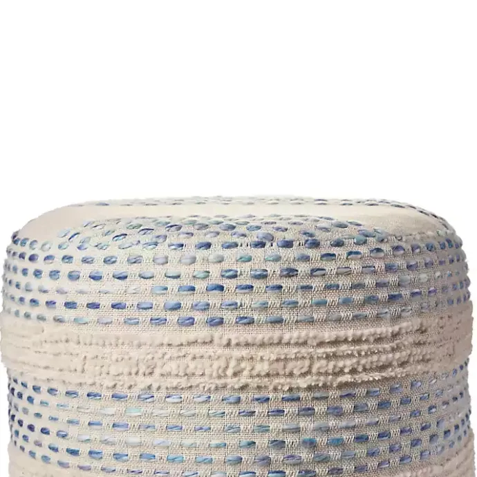 Sale Kirklands Home Blue and Cream Textured Stripe Pouf