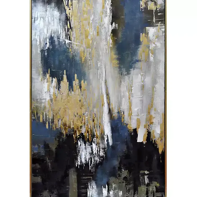 New Kirklands Home Blue and Gold Abstract Framed Canvas Art Print