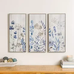 Clearance Kirklands Home Blue and Gray Floral Canvas Art Prints, Set of 3