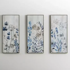 Clearance Kirklands Home Blue and Gray Floral Canvas Art Prints, Set of 3