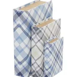 Kirklands Home Blue and Gray Plaid Book Boxes, Set of 3