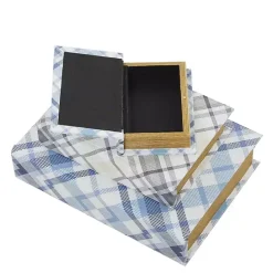 Kirklands Home Blue and Gray Plaid Book Boxes, Set of 3