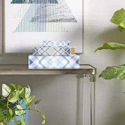 Kirklands Home Blue and Gray Plaid Book Boxes, Set of 3