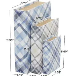 Kirklands Home Blue and Gray Plaid Book Boxes, Set of 3