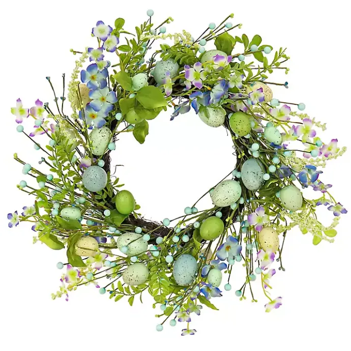Online Kirklands Home Blue and Green Flowering Easter Eggs Wreath