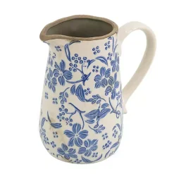 Outlet Kirklands Home Blue and Ivory Floral Ceramic Pitcher Vase