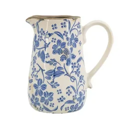 Outlet Kirklands Home Blue and Ivory Floral Ceramic Pitcher Vase