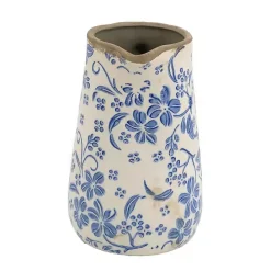 Outlet Kirklands Home Blue and Ivory Floral Ceramic Pitcher Vase