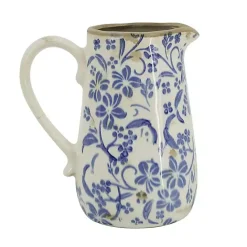 Outlet Kirklands Home Blue and Ivory Floral Ceramic Pitcher Vase