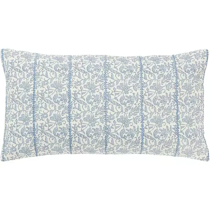 Sale Kirklands Home Blue and Ivory Floral Print Lumbar Pillow