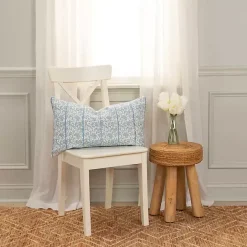 Sale Kirklands Home Blue and Ivory Floral Print Lumbar Pillow