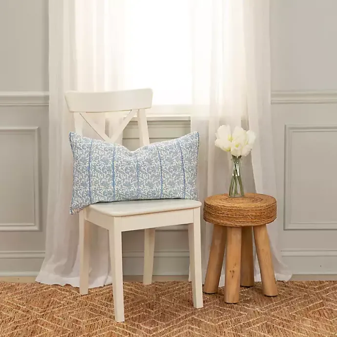 Sale Kirklands Home Blue and Ivory Floral Print Lumbar Pillow