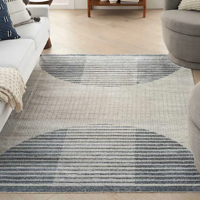 Best Kirklands Home Blue and Ivory Half Moon Washable Area Rug, 5x7