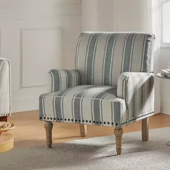 Discount Kirklands Home Blue and Ivory Striped Accent Chair
