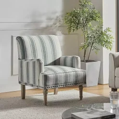 Discount Kirklands Home Blue and Ivory Striped Accent Chair