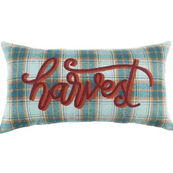 Sale Kirklands Home Blue and Orange Plaid Harvest Lumbar Pillow