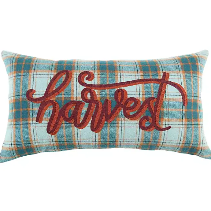 Sale Kirklands Home Blue and Orange Plaid Harvest Lumbar Pillow