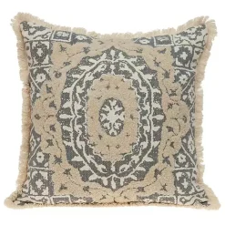 Outlet Kirklands Home Blue and Tan Medallion Fringe Pillow