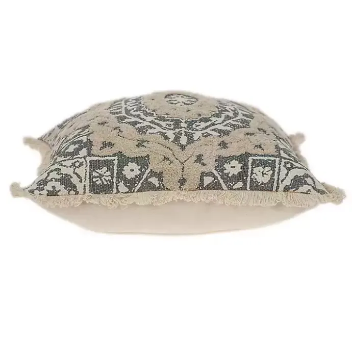 Outlet Kirklands Home Blue and Tan Medallion Fringe Pillow