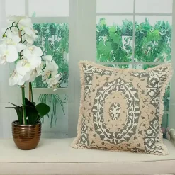 Outlet Kirklands Home Blue and Tan Medallion Fringe Pillow