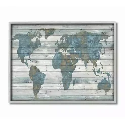 Discount Kirklands Home and Tan Rustic Plank World Map Framed Art Blue