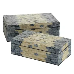 Best Kirklands Home Blue and Tan Wood Capiz Shell 2-pc. Box Set