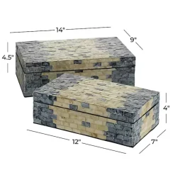 Best Kirklands Home Blue and Tan Wood Capiz Shell 2-pc. Box Set