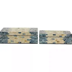 Best Kirklands Home Blue and Tan Wood Capiz Shell 2-pc. Box Set