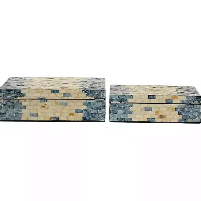 Best Kirklands Home Blue and Tan Wood Capiz Shell 2-pc. Box Set