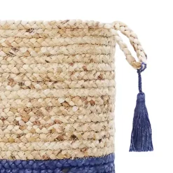 Outlet Kirklands Home Blue and Tan Woven Jute Basket with Tassel, 17 in.