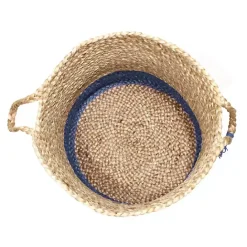 Outlet Kirklands Home Blue and Tan Woven Jute Basket with Tassel, 17 in.