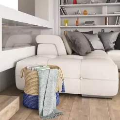 Outlet Kirklands Home Blue and Tan Woven Jute Basket with Tassel, 17 in.