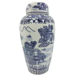 Hot Kirklands Home Blue and White Ceramic Chinoiserie Jar