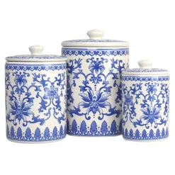 Kirklands Home Blue and White Classic Ceramic Canisters, Set of 3