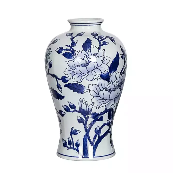 Best Kirklands Home Blue and White Floral Curved Porcelain Vase