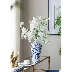 Best Kirklands Home Blue and White Floral Curved Porcelain Vase