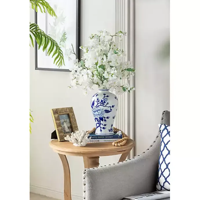 Best Kirklands Home Blue and White Floral Curved Porcelain Vase