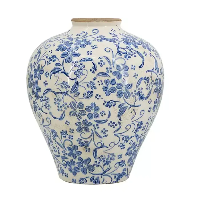 Online Kirklands Home Blue and White Floral Urn Ceramic Vase, 11 in.