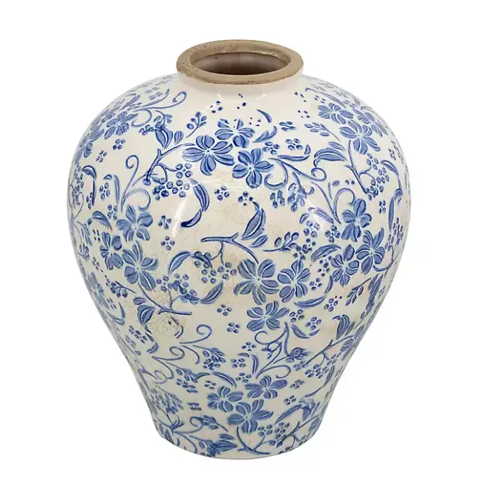 Online Kirklands Home Blue and White Floral Urn Ceramic Vase, 11 in.