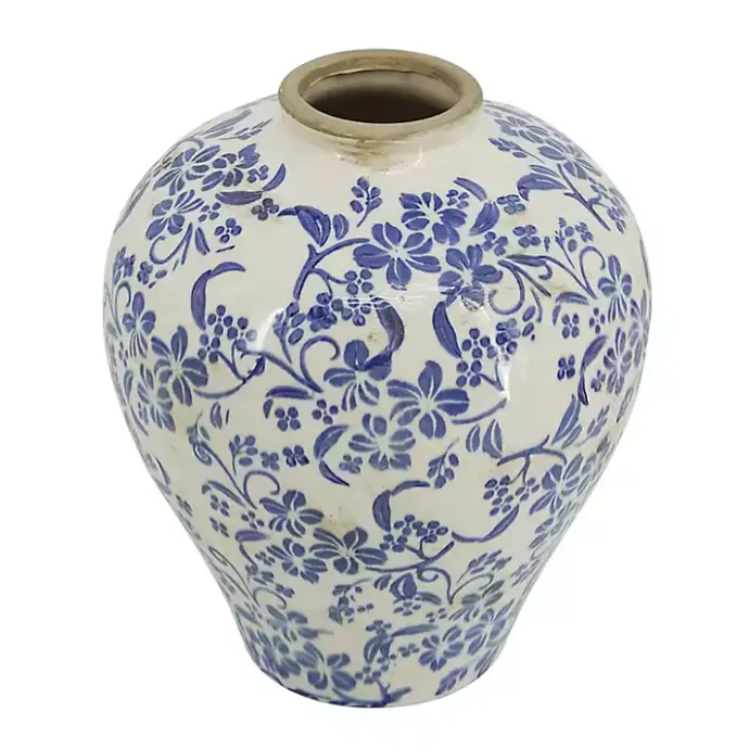 Online Kirklands Home Blue and White Floral Urn Ceramic Vase, 11 in.